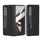 For Samsung Galaxy Z Fold4 5G Integrated Genuine Leather + PC Litchi Texture Phone Case with Holder(Black) - 1