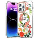 For iPhone 14 Pro Max MagSafe Magnetic TPU Phone Case(Red Flowers and Green Leaves) - 1