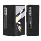 For Samsung Galaxy Z Fold3 5G Integrated Cross Texture Genuine Leather Phone Case with Holder(Black) - 1