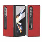 For Samsung Galaxy Z Fold4 5G Integrated Cross Texture Genuine Leather Phone Case with Holder(Red) - 1