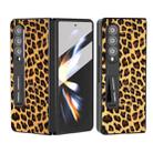 For Samsung Galaxy Z Fold3 5G Integrated Black Edge Leopard Phone Case with Holder(Champagne Gold) - 1