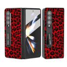 For Samsung Galaxy Z Fold4 5G Integrated Black Edge Leopard Phone Case with Holder(Red) - 1