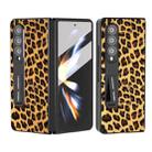 For Samsung Galaxy Z Fold4 5G Integrated Black Edge Leopard Phone Case with Holder(Champagne Gold) - 1