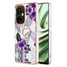 For OnePlus Nord CE 3 5G/CE 3 Lite 5G Electroplating IMD TPU Phone Case with Ring(Purple Flower) - 1
