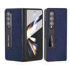 For Samsung Galaxy Z Fold3 5G Integrated Black Edge Genuine Leather Mino Phone Case with Holder(Royal Blue) - 1