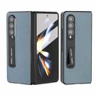 For Samsung Galaxy Z Fold4 5G Integrated Black Edge Genuine Leather Mino Phone Case with Holder(Blue) - 1