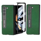 For Samsung Galaxy Z Fold5 ABEEL Integrated Black Edge Genuine Leather Mino Phone Case with Holder(Green) - 1