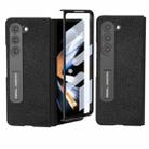 For Samsung Galaxy Z Fold5 ABEEL Integrated Black Edge Genuine Leather Mino Phone Case with Holder(Black) - 1