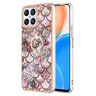 For Honor X8 4G Electroplating IMD TPU Phone Case with Ring(Pink Scales) - 1