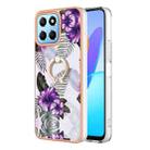 For Honor X8 5G / X6 4G Electroplating IMD TPU Phone Case with Ring(Purple Flower) - 1