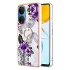 For Honor X7 Electroplating IMD TPU Phone Case with Ring(Purple Flower) - 1