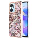 For Honor X7a Electroplating IMD TPU Phone Case with Ring(Pink Scales) - 1