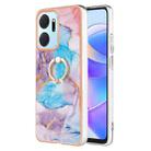 For Honor X7a Electroplating IMD TPU Phone Case with Ring(Blue Marble) - 1