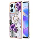 For Honor X7a Electroplating IMD TPU Phone Case with Ring(Purple Flower) - 1