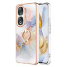 For Honor 90 5G Electroplating IMD TPU Phone Case with Ring(White Marble) - 1