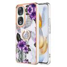 For Honor 90 5G Electroplating IMD TPU Phone Case with Ring(Purple Flower) - 1