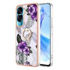 For Honor 90 Lite 5G Electroplating IMD TPU Phone Case with Ring(Purple Flower) - 1