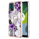 For Motorola Moto E13 Electroplating IMD TPU Phone Case with Ring(Purple Flower) - 1