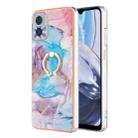 For Motorola Moto E22 / E22i Electroplating IMD TPU Phone Case with Ring(Blue Marble) - 1