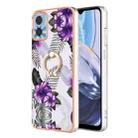 For Motorola Moto E22 / E22i Electroplating IMD TPU Phone Case with Ring(Purple Flower) - 1