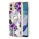 For Motorola Moto G53 5G Electroplating IMD TPU Phone Case with Ring(Purple Flower) - 1