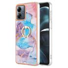 For Motorola Moto G14 Electroplating IMD TPU Phone Case with Ring(Blue Marble) - 1