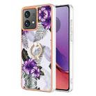 For Motorola Moto G84 Electroplating IMD TPU Phone Case with Ring(Purple Flower) - 1