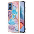 For Motorola Moto G34 Electroplating IMD TPU Phone Case with Ring(Blue Marble) - 1