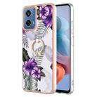 For Motorola Moto G34 Electroplating IMD TPU Phone Case with Ring(Purple Flower) - 1