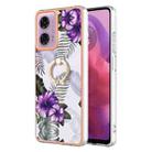 For Motorola Moto G04 4G / G24 4G Electroplating IMD TPU Phone Case with Ring(Purple Flower) - 1