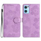 For OPPO Find X5 Lite / Reno7 5G Flower Embossing Pattern Leather Phone Case(Purple) - 1