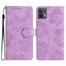 For OPPO Reno8 5G Flower Embossing Pattern Leather Phone Case(Purple) - 1