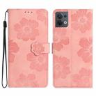 For OPPO Reno8 5G Flower Embossing Pattern Leather Phone Case(Pink) - 1