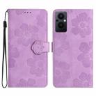 For OPPO Reno8 Lite 5G / Reno7 Z Flower Embossing Pattern Leather Phone Case(Purple) - 1