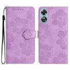 For OPPO A17 Flower Embossing Pattern Leather Phone Case(Purple) - 1