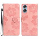 For OPPO A17 Flower Embossing Pattern Leather Phone Case(Pink) - 1
