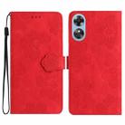 For OPPO A17 Flower Embossing Pattern Leather Phone Case(Red) - 1