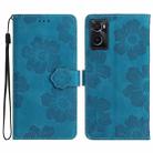 For OPPO A36 / A76 / A96 Flower Embossing Pattern Leather Phone Case(Blue) - 1