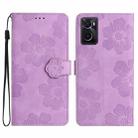 For OPPO A36 / A76 / A96 Flower Embossing Pattern Leather Phone Case(Purple) - 1