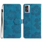 For OPPO A57 2022 / A77 5G Flower Embossing Pattern Leather Phone Case(Blue) - 1