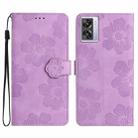 For OPPO A57 2022 / A77 5G Flower Embossing Pattern Leather Phone Case(Purple) - 1