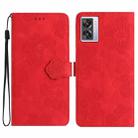 For OPPO A57 2022 / A77 5G Flower Embossing Pattern Leather Phone Case(Red) - 1