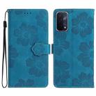 For OPPO A74 / A54 / A93 5G Flower Embossing Pattern Leather Phone Case(Blue) - 1