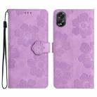 For OPPO A18 Flower Embossing Pattern Leather Phone Case(Purple) - 1