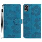 For OPPO A58 Flower Embossing Pattern Leather Phone Case(Blue) - 1