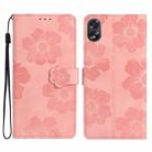 For OPPO A58 Flower Embossing Pattern Leather Phone Case(Pink) - 1