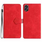 For OPPO A58 Flower Embossing Pattern Leather Phone Case(Red) - 1
