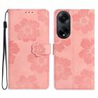 For OPPO A98 5G Flower Embossing Pattern Leather Phone Case(Pink) - 1