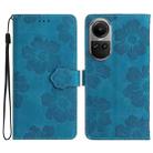 For OPPO Reno10 5G / Reno10 Pro 5G Global Flower Embossing Pattern Leather Phone Case(Blue) - 1