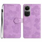 For OPPO Reno10 5G / Reno10 Pro 5G Global Flower Embossing Pattern Leather Phone Case(Purple) - 1